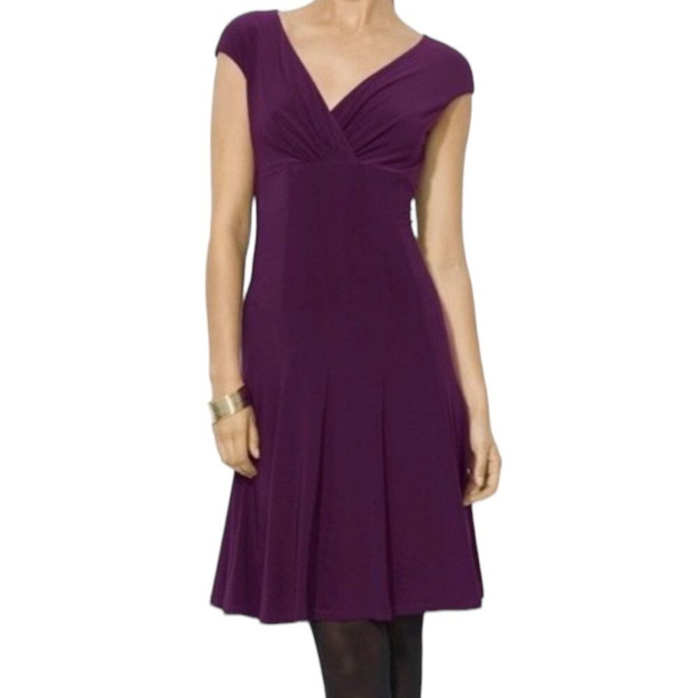 Lauren Ralph Lauren Purple Raisin Crossover V-Neckline Dress, Size 8